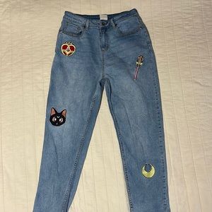 Sailor Moon Icons Embroidered Mom Jeans